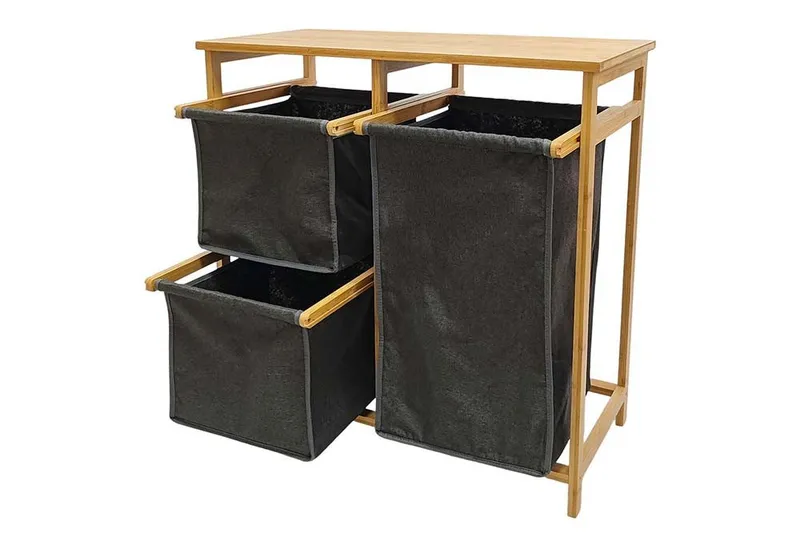 riess-ambiente Wäschekorb LAGOON SPA 70cm natur/grau – Bambus-Massivholz, 3 Wäschebeutel, FSC (Einzelartikel, 1 St), Wäschesammler mit ausziehbaren Säcken – ideal für vorsortierte Wäsche, Grau, – Produktbild 2 von 5