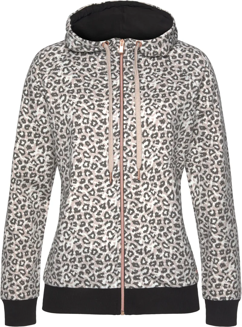 Lascana Lascana Kapuzensweatjacke beige-schwarz, Beige-schwarz, – Produktbild 1 von 3