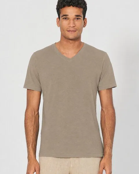 HempAge HempAge V-Kragen T-Shirt Hanf/Biobaumwolle, Grit(braun), – Produktbild 1 von 4