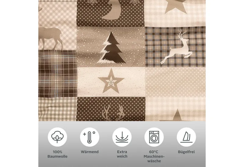 OTTO home Bettwäsche Nicholas, Biber, 2 teilig, Weihnachtsbettwäsche, Winter, in 3 Qualitäten verfügbar, Beige, – Produktbild 3 von 4