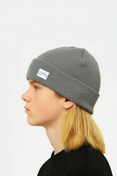 Lou-i Lou-i Kindermütze mit Umschlag Merinowolle Beanie, Grau, – Produktbild 2 von 3