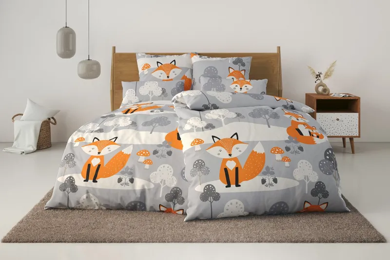 OTTO home Bettwäsche Physalis, Linon, 2 teilig, in Gr. 135x200 oder 155x220 cm, 100% Baumwolle, mehrere Designs, Grau|orange, – Produktbild 2 von 5