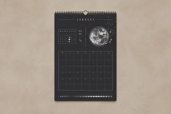 Mondkalender 2027 - Wandkalender A3, A4 - schwarz // ShellyCreates – Produktbild 2 von 4