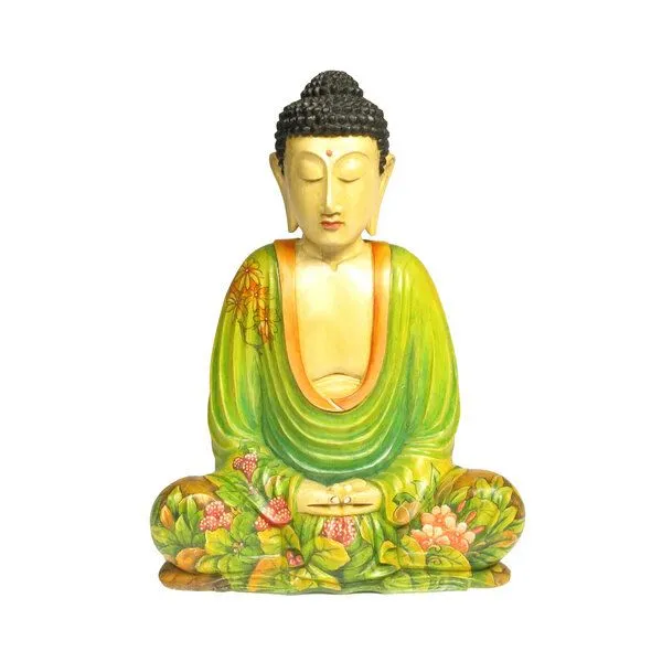Just Be Just Be Holzbuddha handbemalt mit Naturmotiven, Grüne robe, – Produktbild 1 von 4