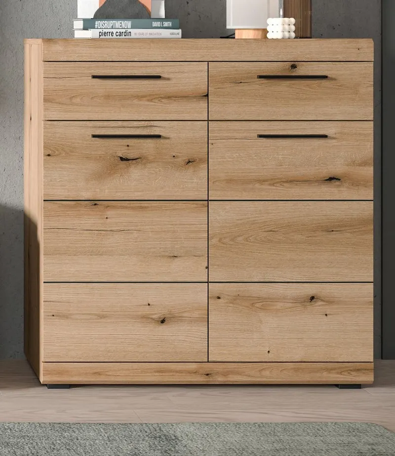 Inn.Furn Schuhkommode Shawn (Schuhschrank in Evoke Eiche, 2-türig, 90 x 96 cm), 2 Schubladen mit Vollauszug, Beige, – Produktbild 3 von 5