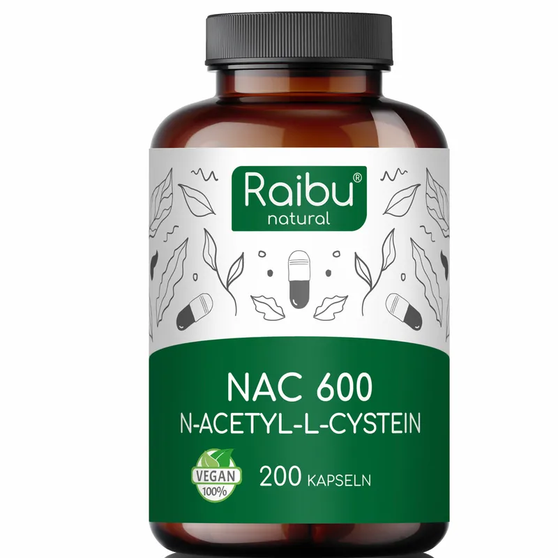 Raibu Natural Raibu Natural NAC (N-Acetyl-Cystein) 600 | 200 Kapseln – Produktbild 1 von 1