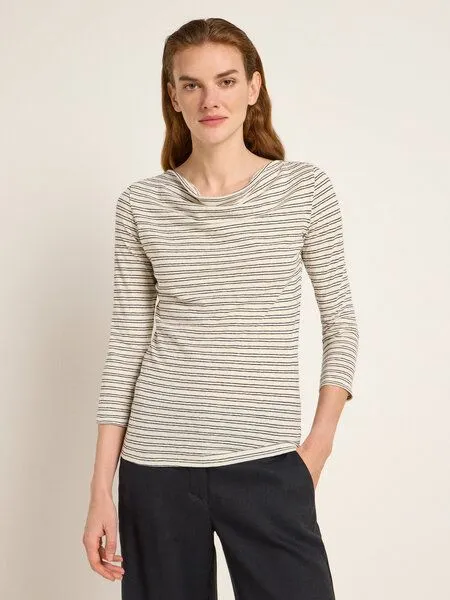 LANIUS LANIUS Wasserfallshirt (OCS) aus Hanf und Bio-Baumwolle, Creme/black, – Produktbild 4 von 5