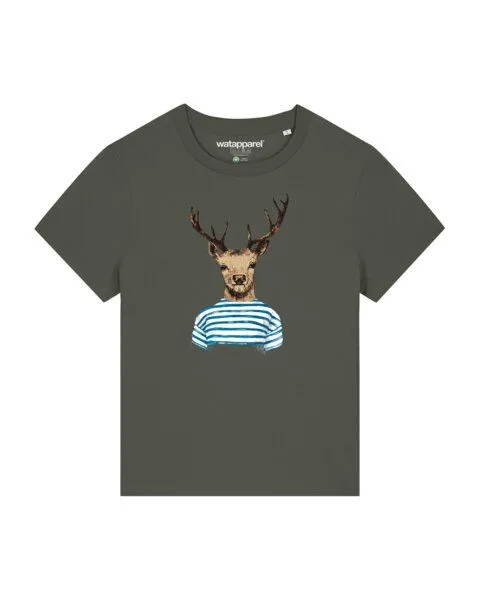 watapparel watapparel T-Shirt Frauen Hirsch, Khaki, – Produktbild 1 von 3