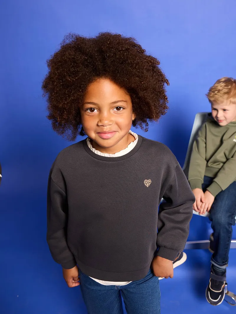 Vertbaudet Mädchen Sweatshirt mit Print BASIC, Anthrazit, – Produktbild 1 von 3