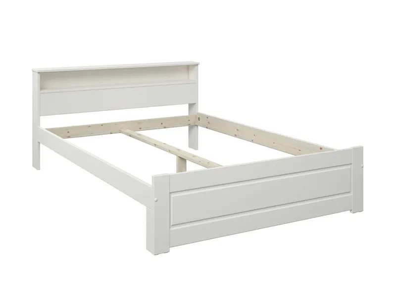 OTTO home Massivholzbett FLAVION, TOPSELLER! Jugendbett, FSC® zertifizierte massive Kiefer (Breite: 140), Qualitätsprodukt, Regal, Kassettenoptik, Schublade optional, Weiß, – Produktbild 2 von 5