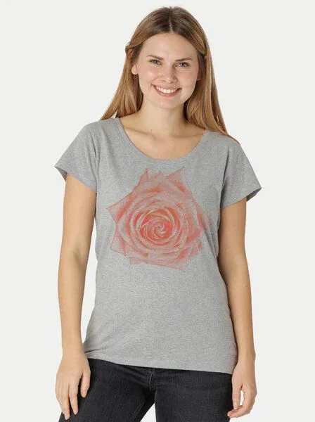 Peaces.bio - handbedruckte Biomode Peaces.bio - handbedruckte Biomode Bio-Damen-Loosefit-T-Shirt Rose, Hellgrau, – Produktbild 1 von 2