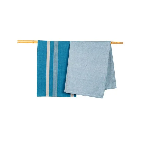 gepa gepa 2er-Set Fairtrade Geschirrtücher "uni & stripes", handgewebt von CO-OPTEX, Petrol, – Produktbild 2 von 2