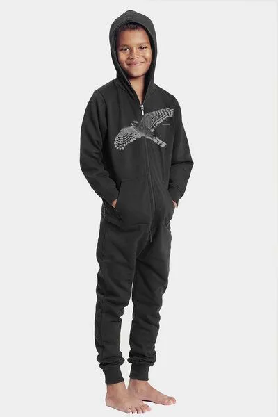Peaces.bio - handbedruckte Biomode Peaces.bio - handbedruckte Biomode Jumpsuit Sperber Kinder, Schwarz, – Produktbild 2 von 4