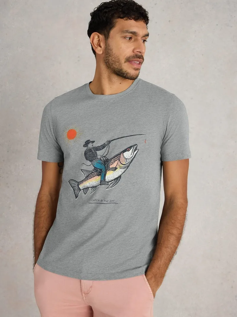 White Stuff T-Shirt Abersoch mit Fisch-Motiv - S, Denim print, – Produktbild 1 von 4