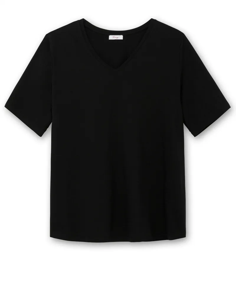 sheego V-Shirt schwarz, Schwarz, – Produktbild 1 von 2
