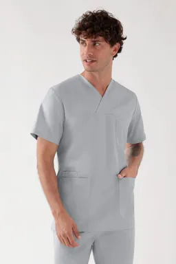 TENCEL™ Schlupfkasack Herren - V-Ausschnitt, perlgrau - Berufsbekleidung.de – Produktbild 1 von 1