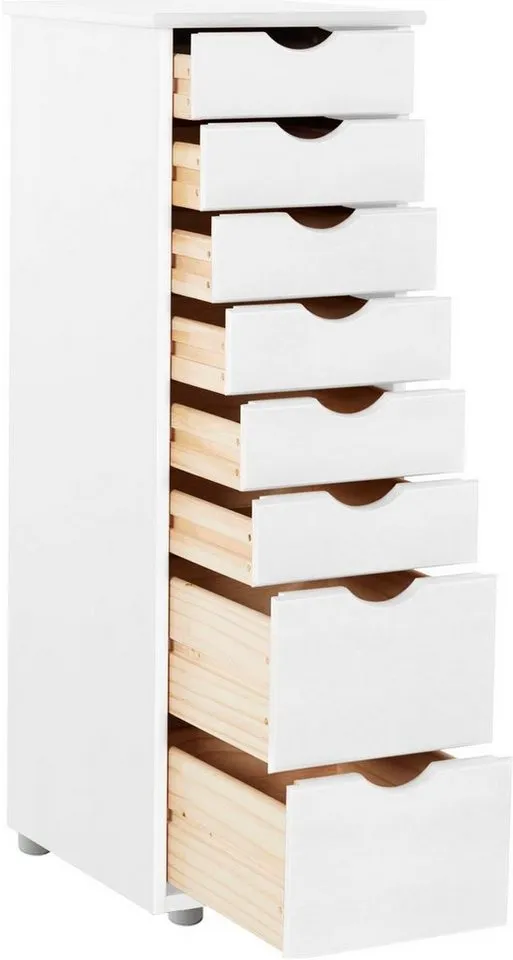 OTTO home Kommode Gava, massives Kiefernholz, mit vielen Stauraummöglichkeiten, Breite 34 cm, Weiß, – Produktbild 4 von 6