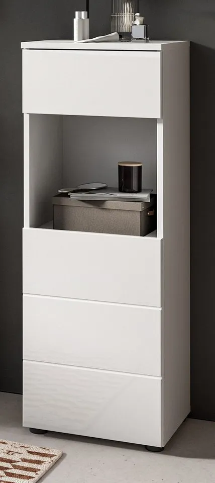 Inn.Furn Badkommode Larik (Badschrank in weiß Hochglanz, 38 x 106 cm), mit Vollauszug-Schubkasten, Weiß, – Produktbild 2 von 5