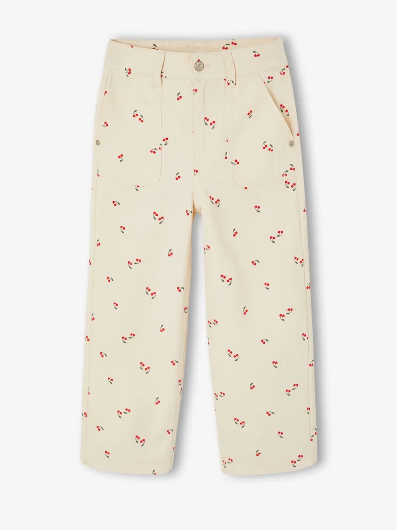 Vertbaudet Vertbaudet Weite Mädchen Hose Worker-Style mit Kirschen, Vanille, – Produktbild 1 von 3