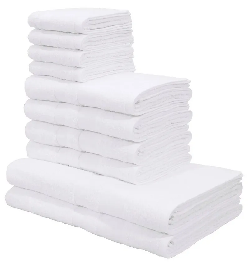 OTTO home Handtuch Set Vanessa, 10-tlg Handtuch-Set, weich, in Standard- und Premium-Qualität, Walkfrottee (Set, 10-St), 100% Baumwolle, Duschtücher, Handtücher, Gästetücher, mit Bordüre, Weiß, – Produktbild 2 von 8
