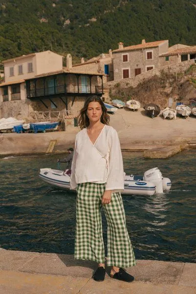 AmourLinen AmourLinen Leinenhose Tokyo, Grünes gingham, – Produktbild 3 von 3