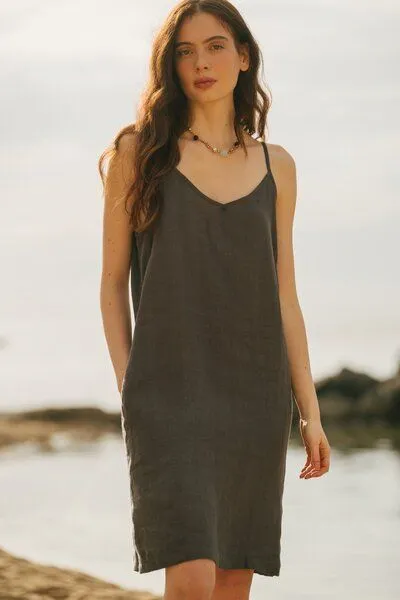 AmourLinen AmourLinen Slipdress aus Leinen ZOE, Charcoal (schwarz), – Produktbild 3 von 4
