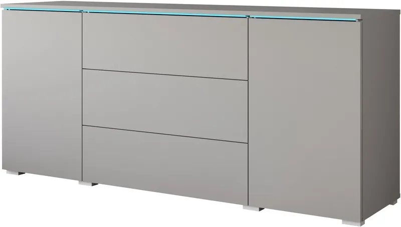 Home affaire Sideboard VERA, grifflos, verstellbare Einlegeböden, Wahlweise mit oder ohne Beleuchtung, Grau|weiß, – Produktbild 5 von 6