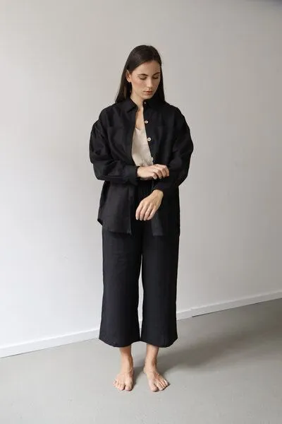 gust. gust. Damen Oversized Hemdbluse aus Leinen - Oversized linen shirt - 100% Bio-Leinen, Black (schwarz), – Produktbild 1 von 4