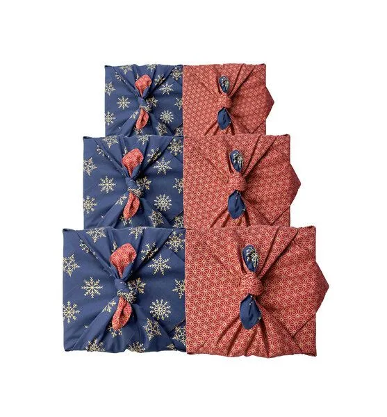 FabRap Gift Wrap FabRap Gift Wrap Wiederverwendbare Geschenkverpackung Furoshiki Set mit drei Größen (doppelseitig), Ruby & midnight snowflakes, – Produktbild 2 von 4