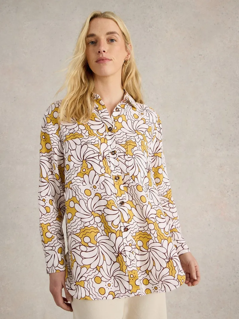 White Stuff Leinenbluse Lydia - 38, Gelb print, – Produktbild 1 von 4