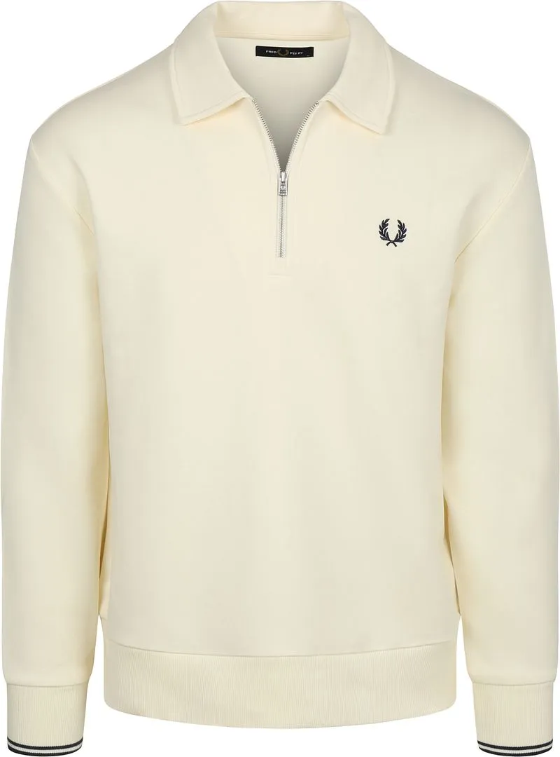 Fred Perry Fred Perry Longsleeve Half Zip Poloshirt Ecru - Größe M, Weiß, – Produktbild 1 von 5