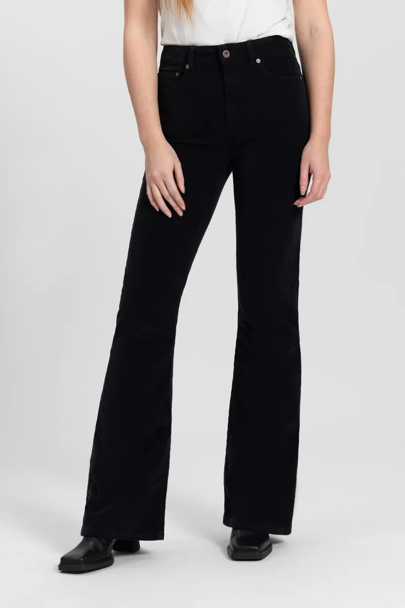 Kuyichi Kuyichi Damen vegan Hose Flare Corduroy Lisette Tiefschwarz, Schwarz, – Produktbild 2 von 2