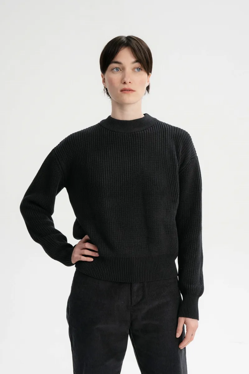 MELA MELA Damen vegan Rippenstrickpullover Manika Schwarz, Schwarz, – Produktbild 2 von 2