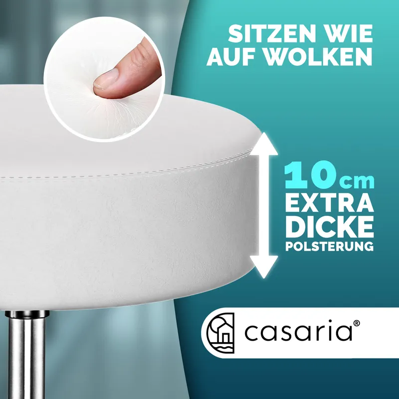 Casaria® Rollhocker Kunstleder 2er-Set Weiß 360° drehbar, Weiß, – Produktbild 2 von 2
