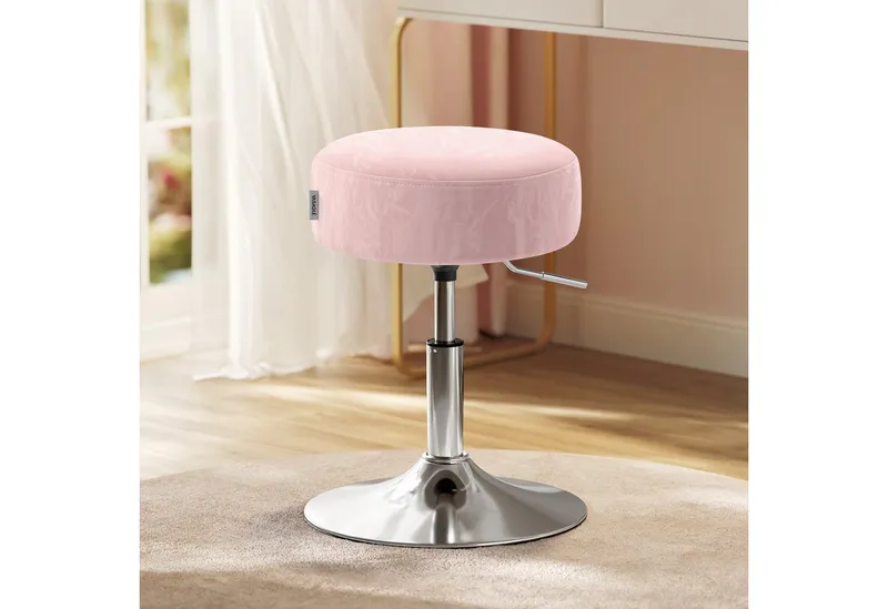 VASAGLE Barhocker Schminkhocker Schminkstuhl höhenverstellbar, 1/2er Set (1 St), für Schlafzimmer, Küche, 360° drehbar, dicke Polsterung, Rosa, – Produktbild 2 von 5