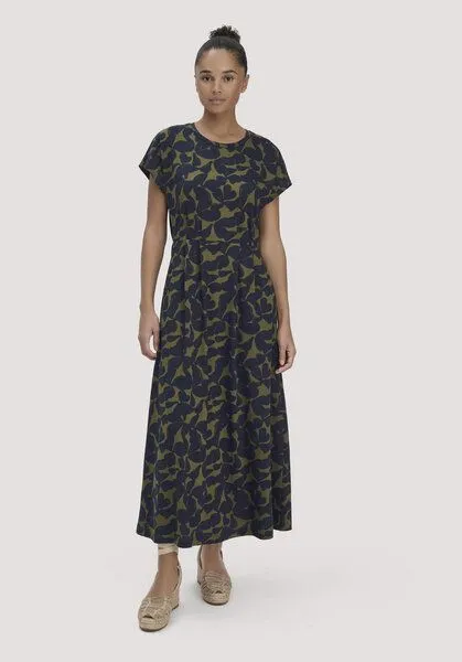 hessnatur hessnatur Print Jersey Kleid Knöchellang Relaxed aus reiner Bio-Baumwolle, Oliv, – Produktbild 1 von 5