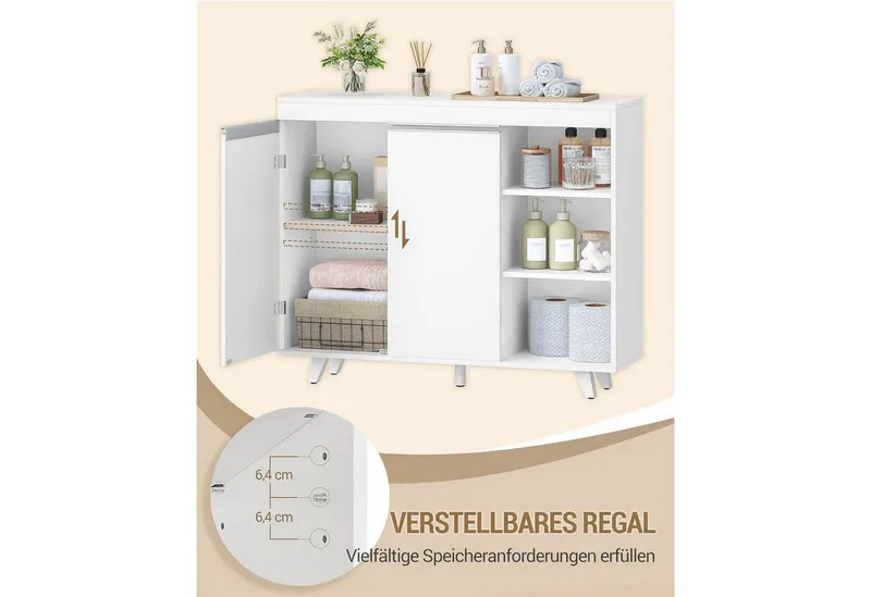 LuxusKollektion Badkommode Badezimmerschrank 2 Türen 3 offene Ablagen weiß 30x100x82 cm (1 St), Weiß, – Produktbild 5 von 5