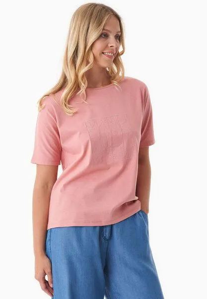 ORGANICATION ORGANICATION T-Shirt aus Bio-Baumwolle mit Stickerei, Rosa(flamingo pink), – Produktbild 3 von 4