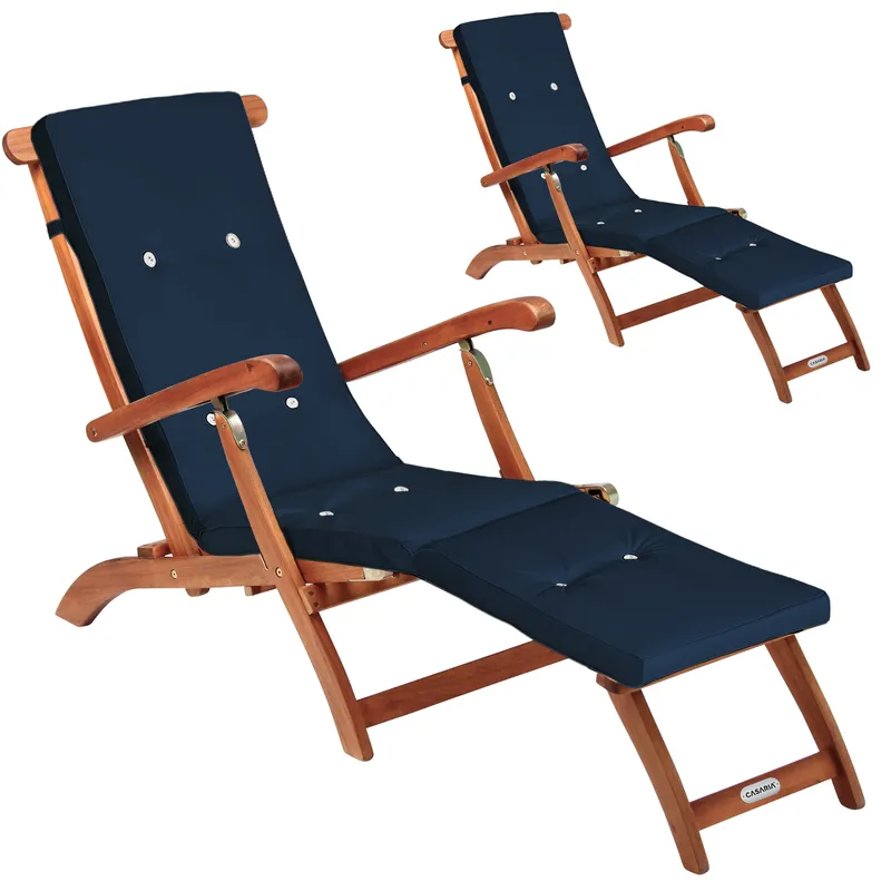 Casaria® Casaria® Gartenliege Queen Mary® 2er-Set Akazie FSC®-zertifiziert inkl Auflage Blau – Produktbild 1 von 2