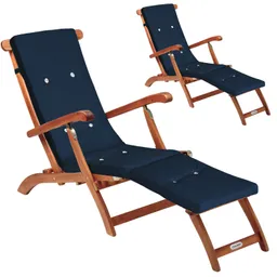 Casaria® Casaria® Gartenliege Queen Mary® 2er-Set Akazie FSC®-zertifiziert inkl Auflage Blau – Produktbild 1 von 1
