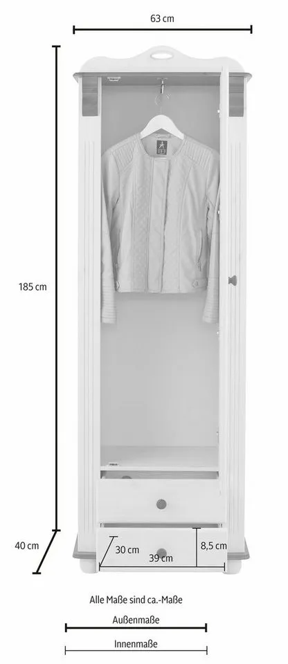 OTTO home Garderobenschrank Adele mit Spiegel, Breite 63 cm, mit 2 Schubladen, aus massiver Kiefer, FSC®, Beige, – Produktbild 5 von 5