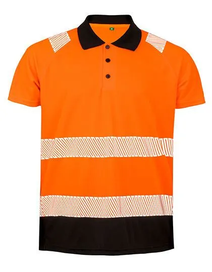 Result Genuine Recycled Result Genuine Recycled Safety Workwear Hi Viz Polo Shirt Berufsbekleidung Atmungsaktiv Reflektierend, Fluorescent orange/schwarz, – Produktbild 2 von 3