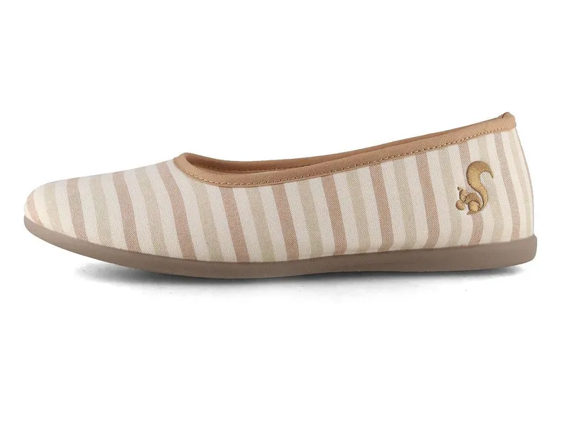 thies thies Pyjama Baumwoll Ballerina, beige stripe Hausschuh, Beige, – Produktbild 3 von 5