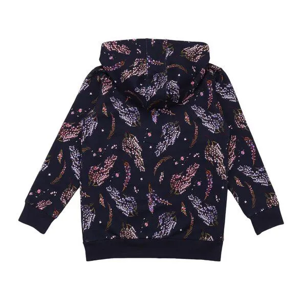 Walkiddy Walkiddy Kinder Sweatjacke GOTS zertifiziert, Bio-Baumwolle, „Heide“, dunkel mit Blumenmuster, Kapuze, Reißverschluss, Blau, – Produktbild 3 von 3