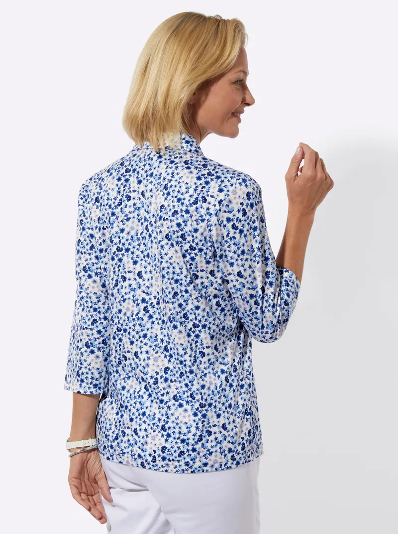 Witt Poloshirt royalblau-ecru-bedruckt, Royalblau-ecru-bedruckt, – Produktbild 1 von 2