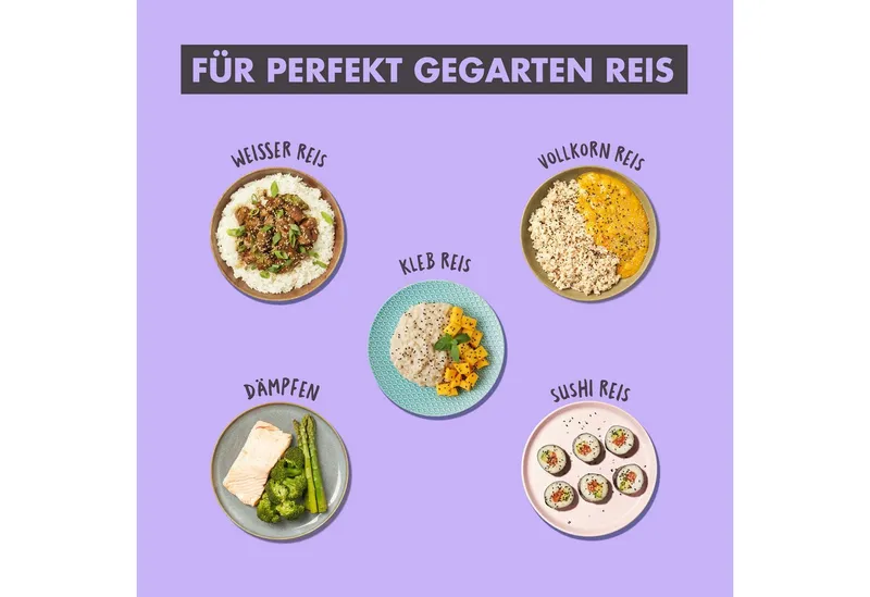 Reishunger Reishunger Reiskocher Groß – 1,8 L – mit Keramikbeschichtung – bis zu 10 Portionen, 700,00 W, Mit Dampfgarfunktion & Warmhaltefunktion, Schwarz, – Produktbild 4 von 5