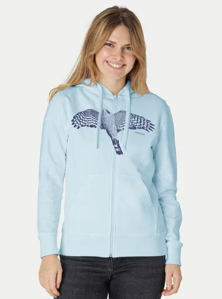 Peaces.bio - handbedruckte Biomode Peaces.bio - handbedruckte Biomode Bio Damen-Zip-Hoodie Sperber, Hellblau, – Produktbild 3 von 3