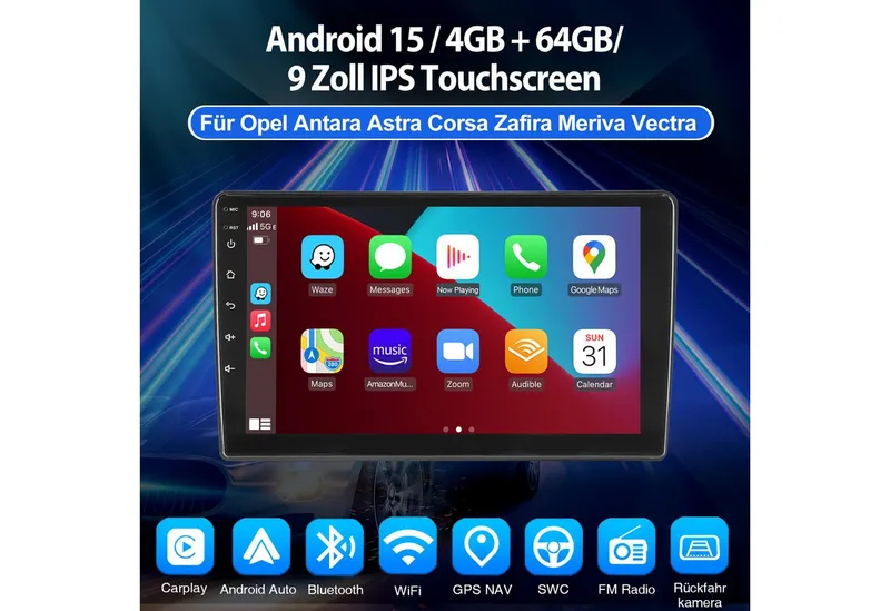 ESSGOO Für Opel Antara Astra H Corsa D Meriva A Zafira B Carplay Android 15 Autoradio (RDS, 4+64GB(optional), Digitalradio (DAB), FM, AM, Carplay Android Auto Bluetooth EQ USB GPS Navi WIFI Touchscreen), Schwarz, – Produktbild 2 von 4