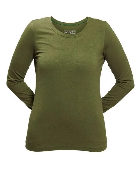 Dunque Damen Shirt Langarm Baumwolle (Bio) mit Elasthan, Moosgruen, – Produktbild 1 von 1