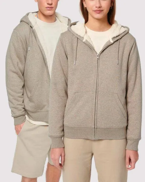 YTWOO YTWOO Sherpa Hoodie, Unisex, Zip-through, nachhaltig, Bio-Baumwolle, Beige meliert, – Produktbild 1 von 3